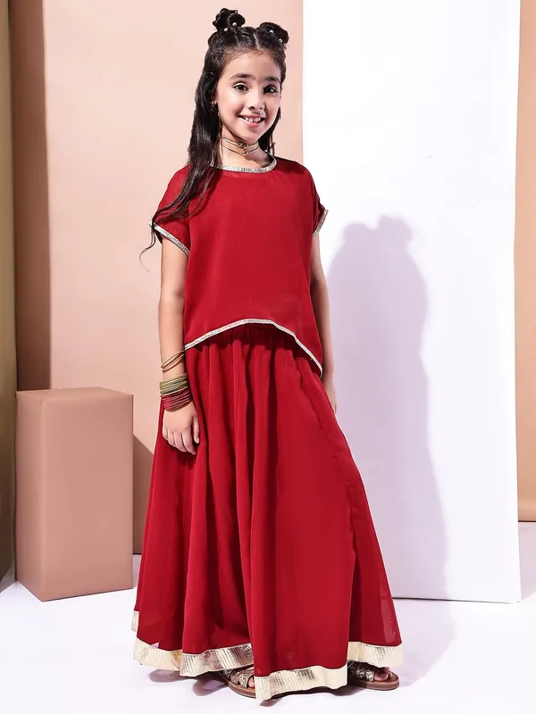 Red_Polyester_Solid_Clothing_Set_For_Kids