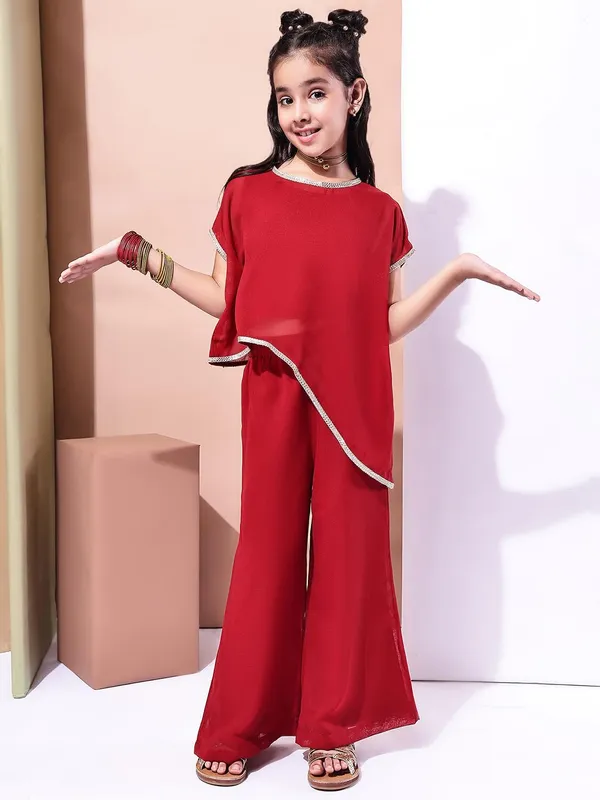 Red_Polyester_Solid_Clothing_Set_For_Kids