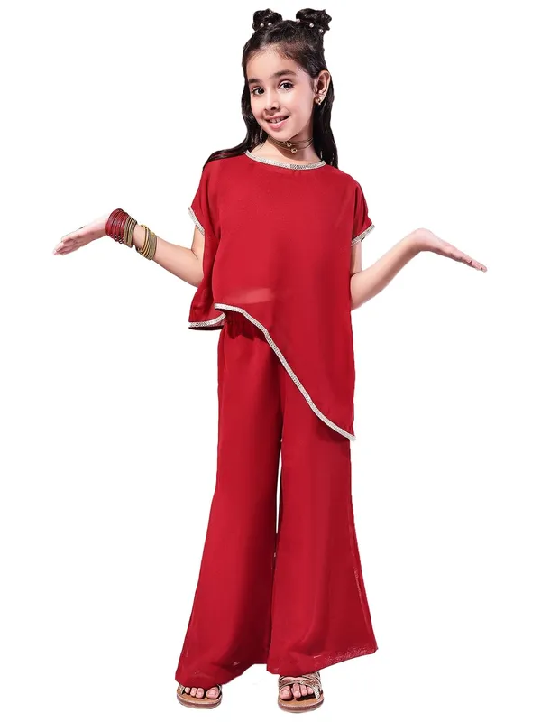 Red_Polyester_Solid_Clothing_Set_For_Kids