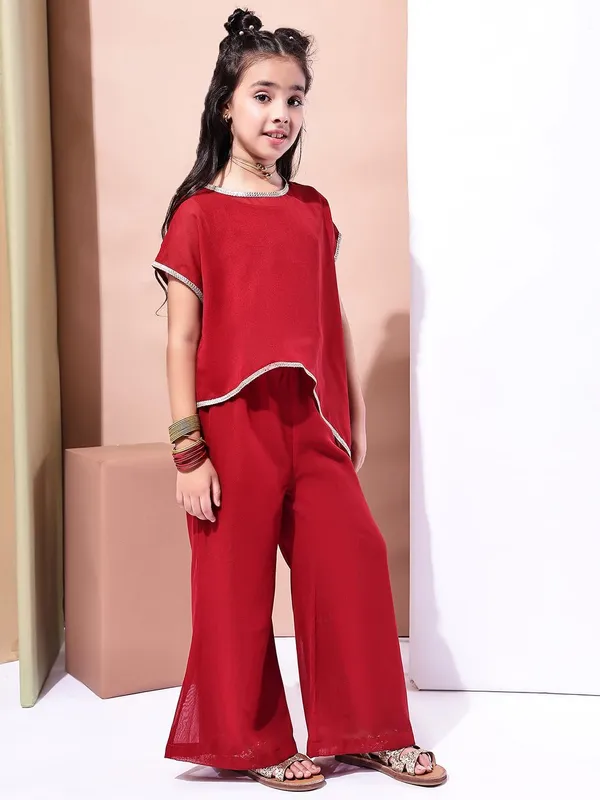 Red_Polyester_Solid_Clothing_Set_For_Kids