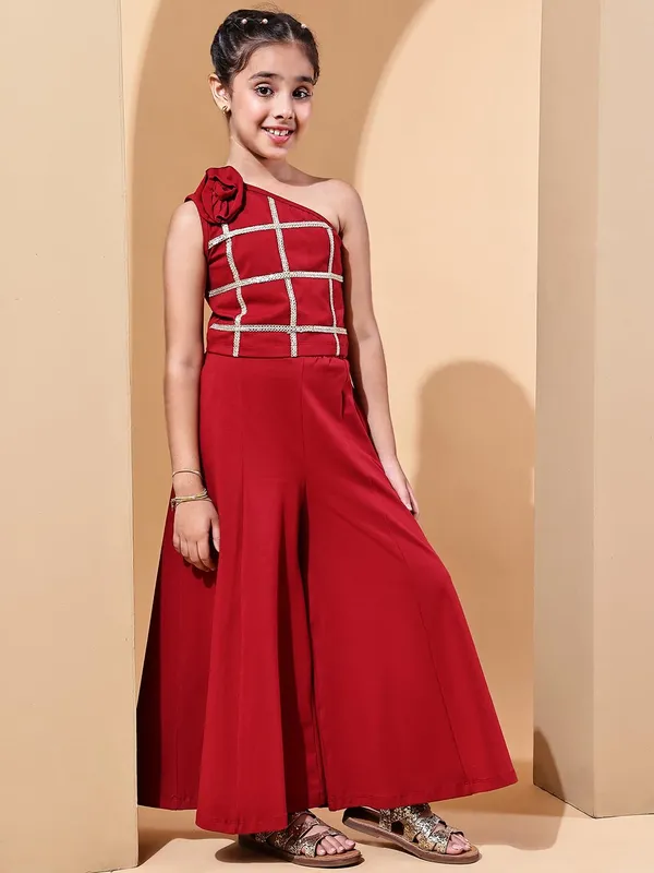 Red_Cotton_Blend_Solid_Clothing_Set_For_Kids