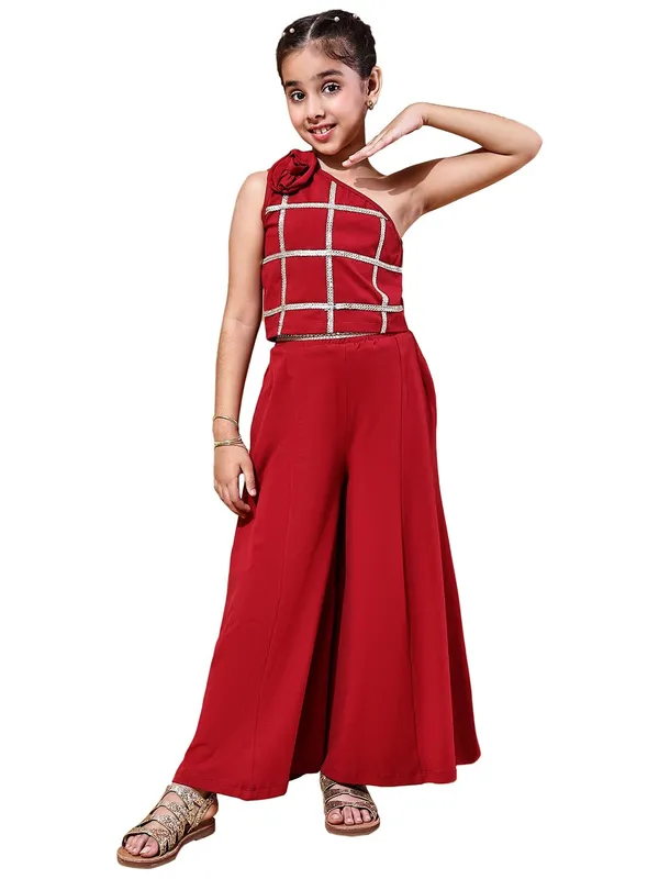 Red_Cotton_Blend_Solid_Clothing_Set_For_Kids