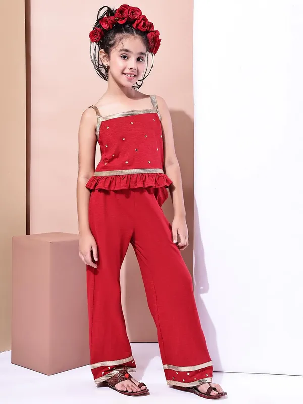 Red_Cotton_Blend_Solid_Clothing_Set_For_Kids