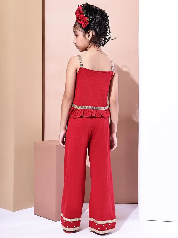 Red_Cotton_Blend_Solid_Clothing_Set_For_Kids