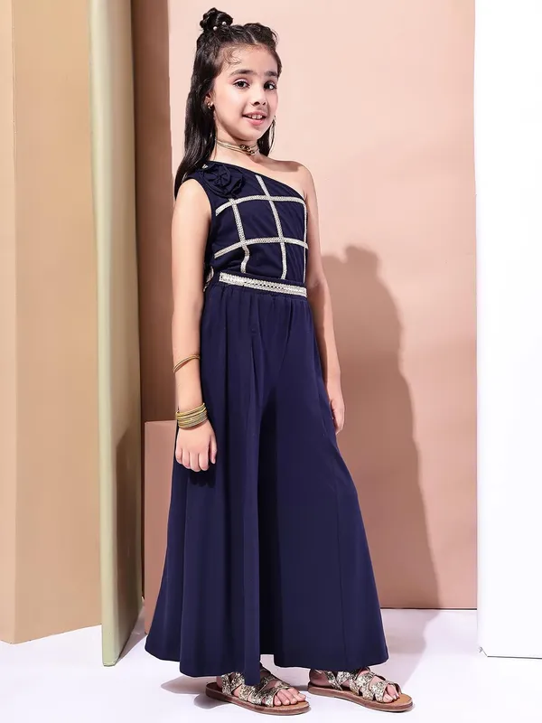 Navy_Blue_Cotton_Blend_Solid_Clothing_Set_For_Kids