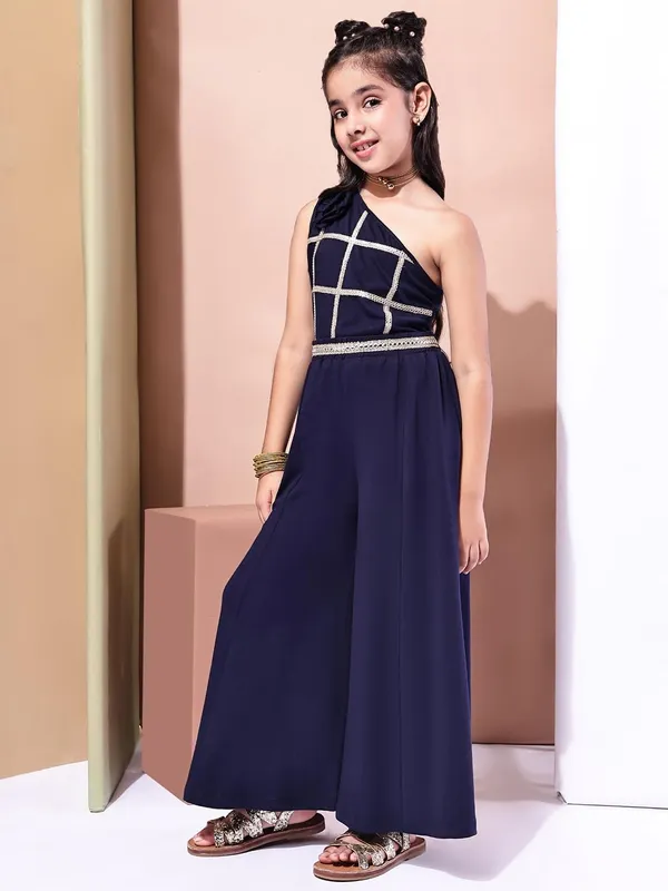 Navy_Blue_Cotton_Blend_Solid_Clothing_Set_For_Kids