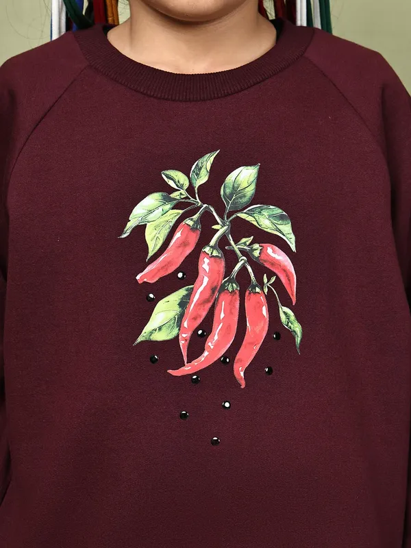 Wine_Fleece_Solid_Sweatshirt_For_Kids