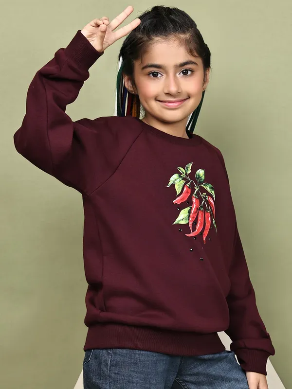 Wine_Fleece_Solid_Sweatshirt_For_Kids