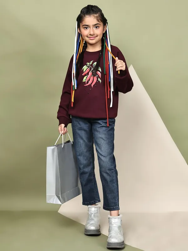 Wine_Fleece_Solid_Sweatshirt_For_Kids
