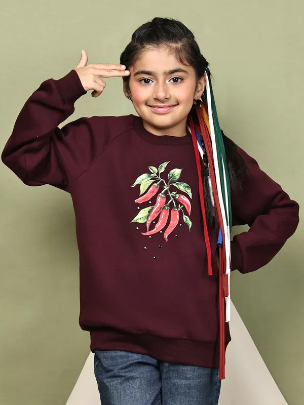 Wine_Fleece_Solid_Sweatshirt_For_Kids