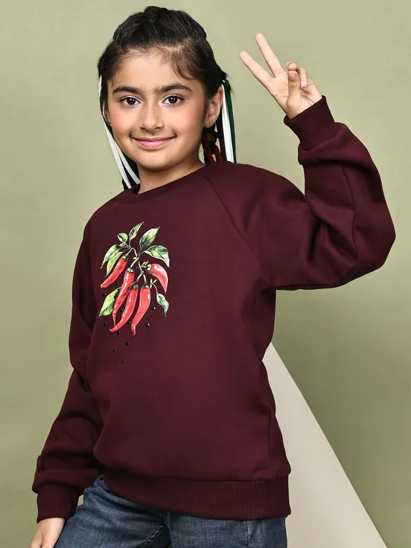 Wine_Fleece_Solid_Sweatshirt_For_Kids