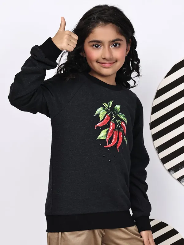 Dark_Melange_Fleece_Solid_Sweatshirt_For_Kids