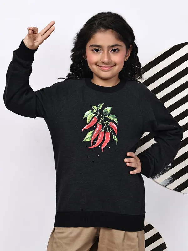 Dark_Melange_Fleece_Solid_Sweatshirt_For_Kids