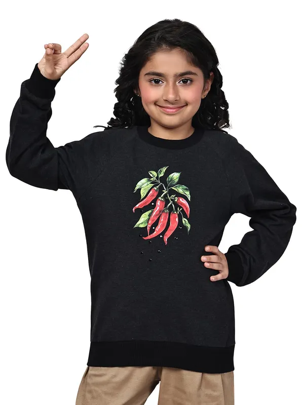 Dark_Melange_Fleece_Solid_Sweatshirt_For_Kids