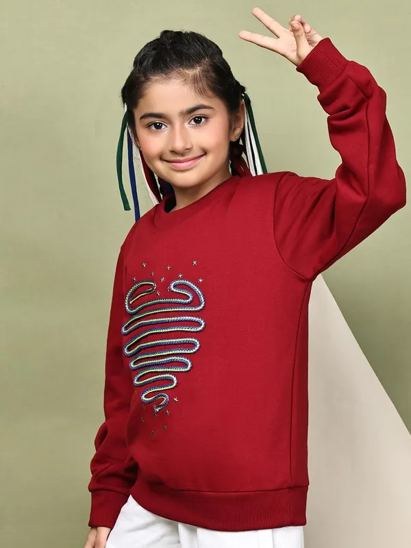 Red_Fleece_Solid_Sweatshirt_For_Kids