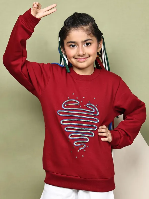 Red_Fleece_Solid_Sweatshirt_For_Kids