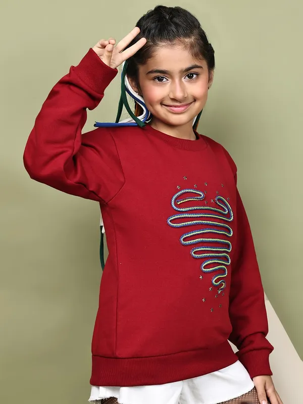 Red_Fleece_Solid_Sweatshirt_For_Kids