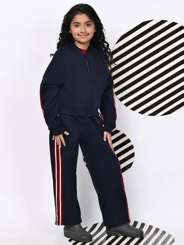 Navy_Blue_Cotton_Blend_Solid_Clothing_Set_For_Kids