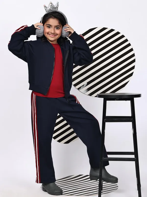 Navy_Blue_Cotton_Blend_Solid_Clothing_Set_For_Kids