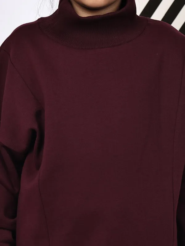 Wine_Cotton_Blend_Solid_Clothing_Set_For_Kids