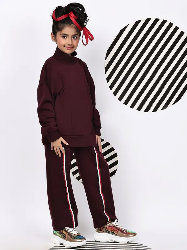 Wine_Cotton_Blend_Solid_Clothing_Set_For_Kids