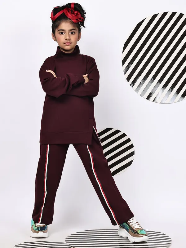 Wine_Cotton_Blend_Solid_Clothing_Set_For_Kids