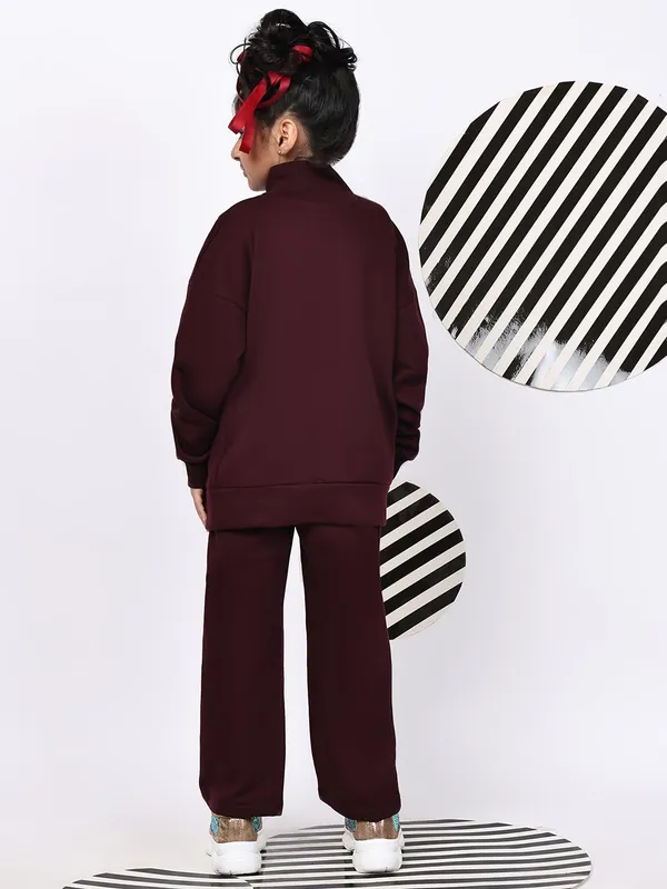 Wine_Cotton_Blend_Solid_Clothing_Set_For_Kids