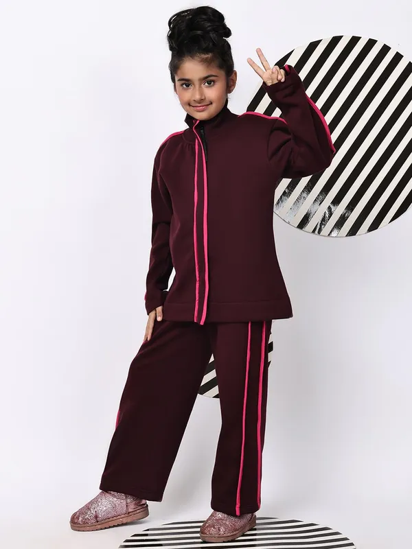 Wine_Cotton_Blend_Solid_Clothing_Set_For_Kids