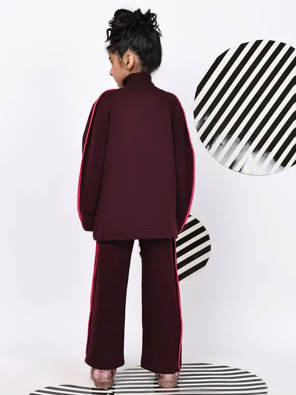 Wine_Cotton_Blend_Solid_Clothing_Set_For_Kids