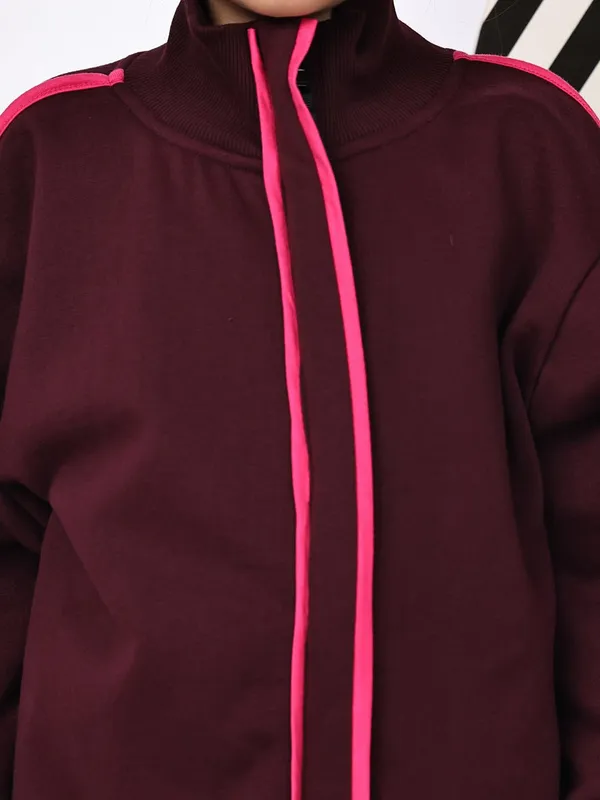 Wine_Cotton_Blend_Solid_Clothing_Set_For_Kids