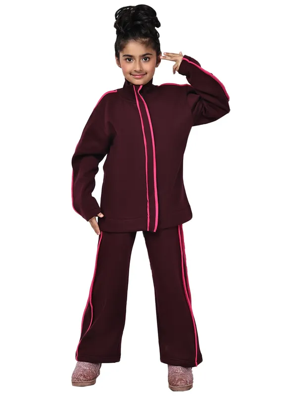 Wine_Cotton_Blend_Solid_Clothing_Set_For_Kids