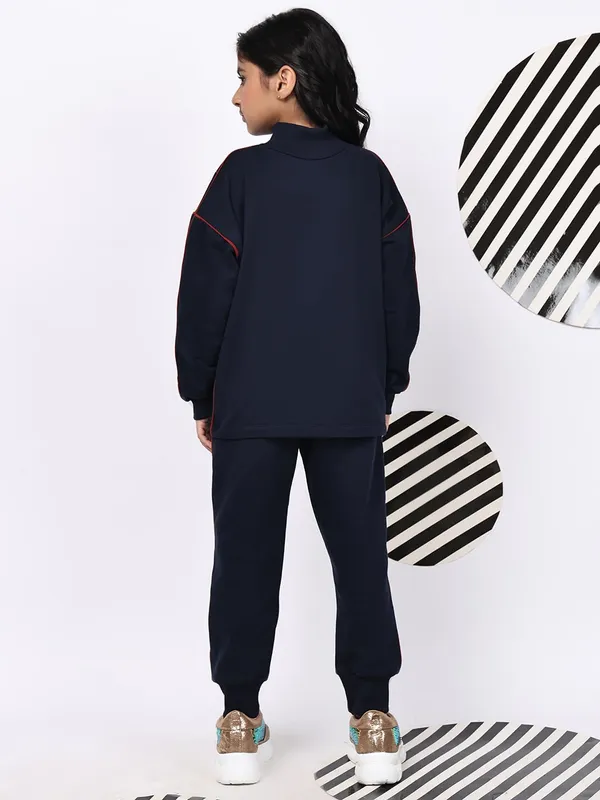 Navy_Blue_Cotton_Blend_Solid_Clothing_Set_For_Kids