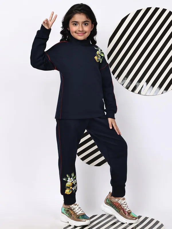 Navy_Blue_Cotton_Blend_Solid_Clothing_Set_For_Kids
