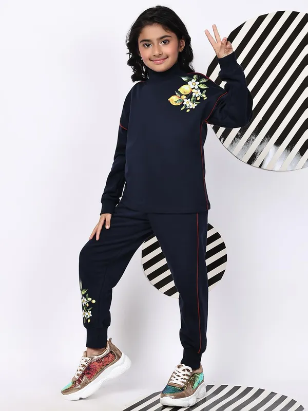 Navy_Blue_Cotton_Blend_Solid_Clothing_Set_For_Kids