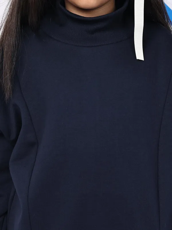 Navy_Blue_Cotton_Blend_Solid_Clothing_Set_For_Kids