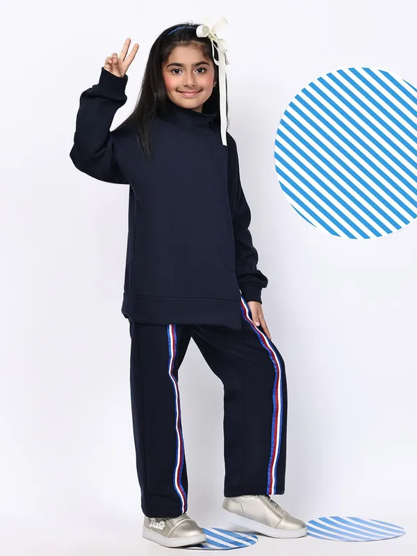 Navy_Blue_Cotton_Blend_Solid_Clothing_Set_For_Kids