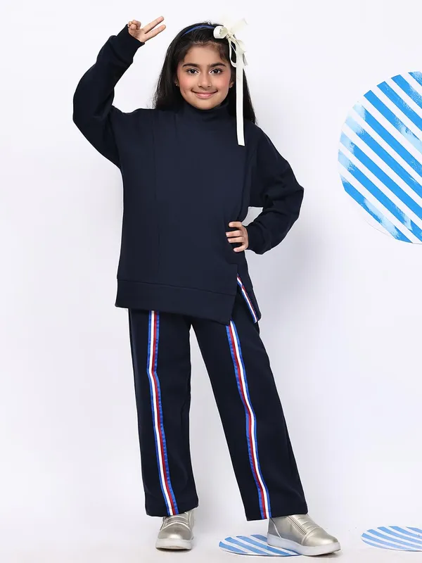 Navy_Blue_Cotton_Blend_Solid_Clothing_Set_For_Kids