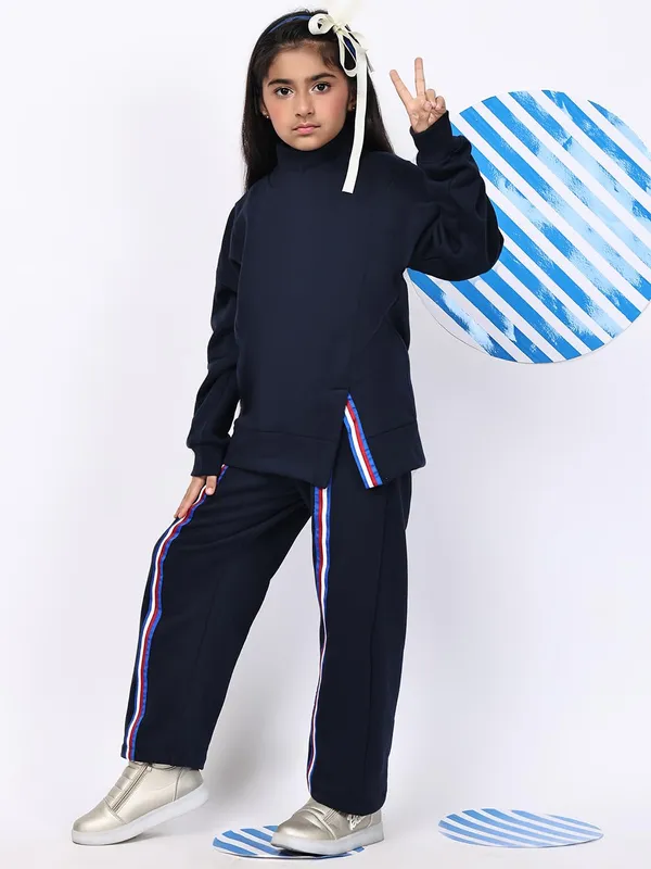 Navy_Blue_Cotton_Blend_Solid_Clothing_Set_For_Kids