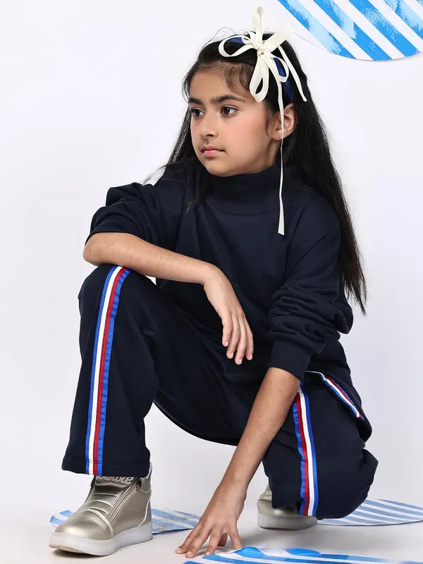 Navy_Blue_Cotton_Blend_Solid_Clothing_Set_For_Kids