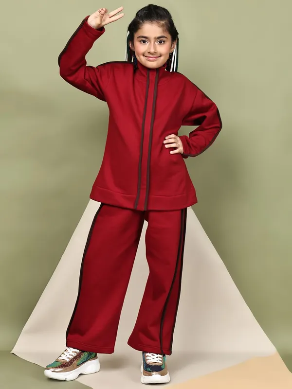 Red_Cotton_Blend_Solid_Clothing_Set_For_Kids