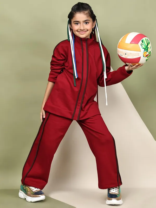 Red_Cotton_Blend_Solid_Clothing_Set_For_Kids