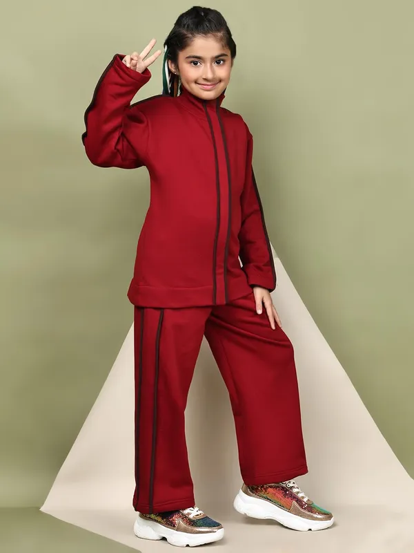 Red_Cotton_Blend_Solid_Clothing_Set_For_Kids