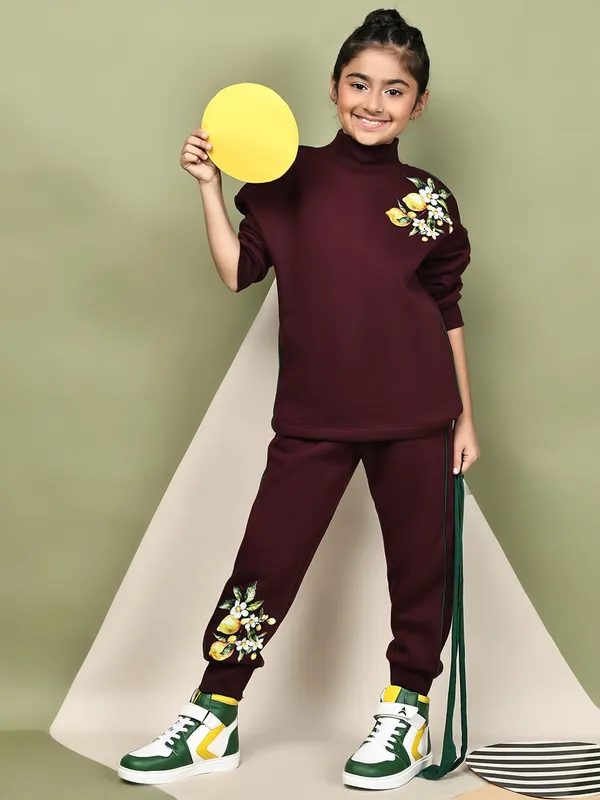 Wine_Cotton_Blend_Solid_Clothing_Set_For_Kids