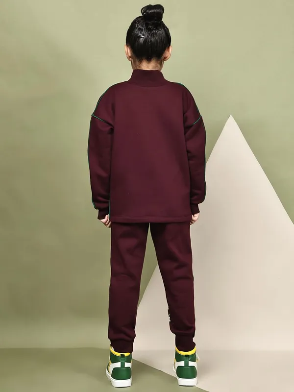 Wine_Cotton_Blend_Solid_Clothing_Set_For_Kids