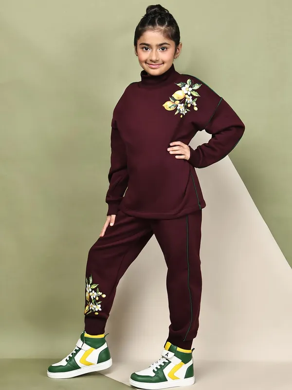 Wine_Cotton_Blend_Solid_Clothing_Set_For_Kids