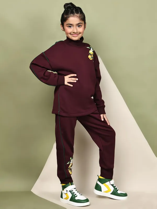 Wine_Cotton_Blend_Solid_Clothing_Set_For_Kids