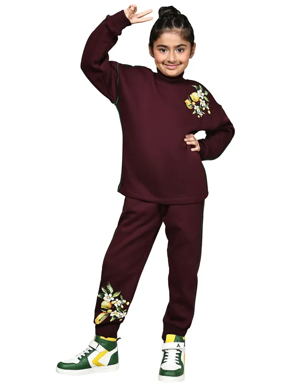 Wine_Cotton_Blend_Solid_Clothing_Set_For_Kids