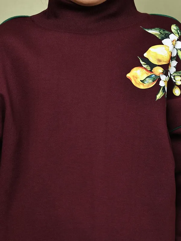 Wine_Cotton_Blend_Solid_Clothing_Set_For_Kids