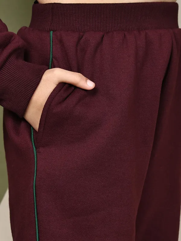 Wine_Cotton_Blend_Solid_Clothing_Set_For_Kids