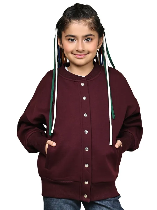 Wine_Fleece_Solid_Jacket_For_Kids